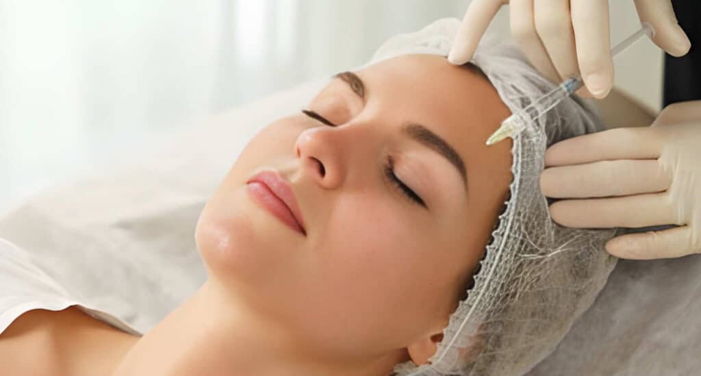 Doctor injecting Botox into patient's forehead at a med spa
